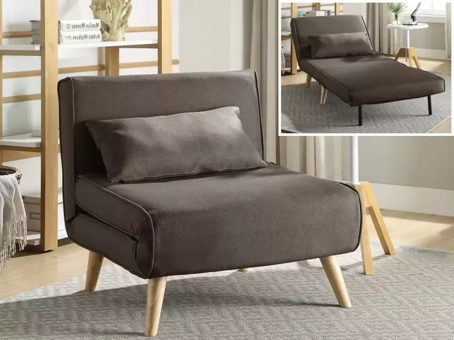 Vente-unique Fauteuil POSIO Bedbank van stof Taupe L 74 cm x H 75 cm x D 78 cm - Foto 4