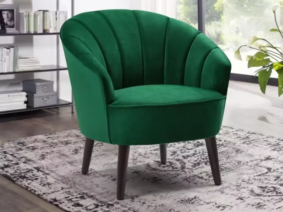 Vente-unique Fauteuil van fluweel ARCHIE Dennengroen L 80 cm x H 83 cm x D 80 cm