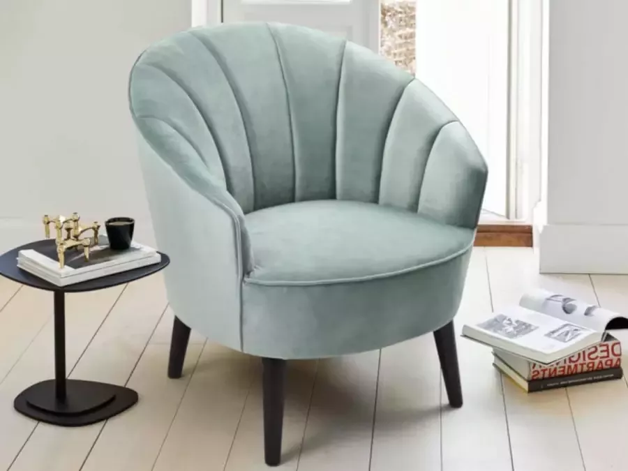 Vente-unique Fauteuil van fluweel ARCHIE Watergroen L 80 cm x H 83 cm x D 80 cm