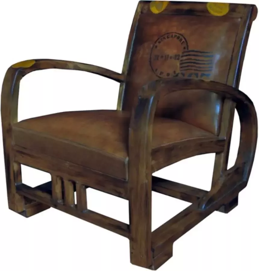 Vente-unique Fauteuil van verouderd leer TRAVEL Bruin L 61 cm x H 67 cm x D 67 cm