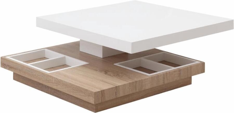 Vente-unique Salontafel FAUSTO II Draaiblad Wit gelakt mdf en eiken L 80 cm x H 34 cm x D 80 cm - Foto 3