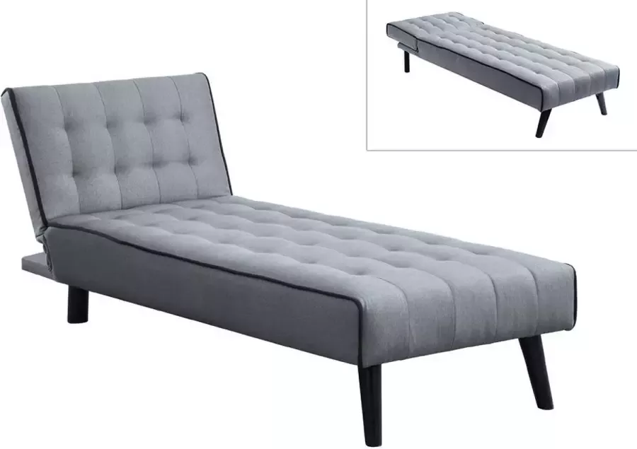 Vente-unique Uitklapbare meridienne BAYOU van stof Grijs en zwarte paspel L 76 cm x H 74 cm x D 164 cm - Foto 3