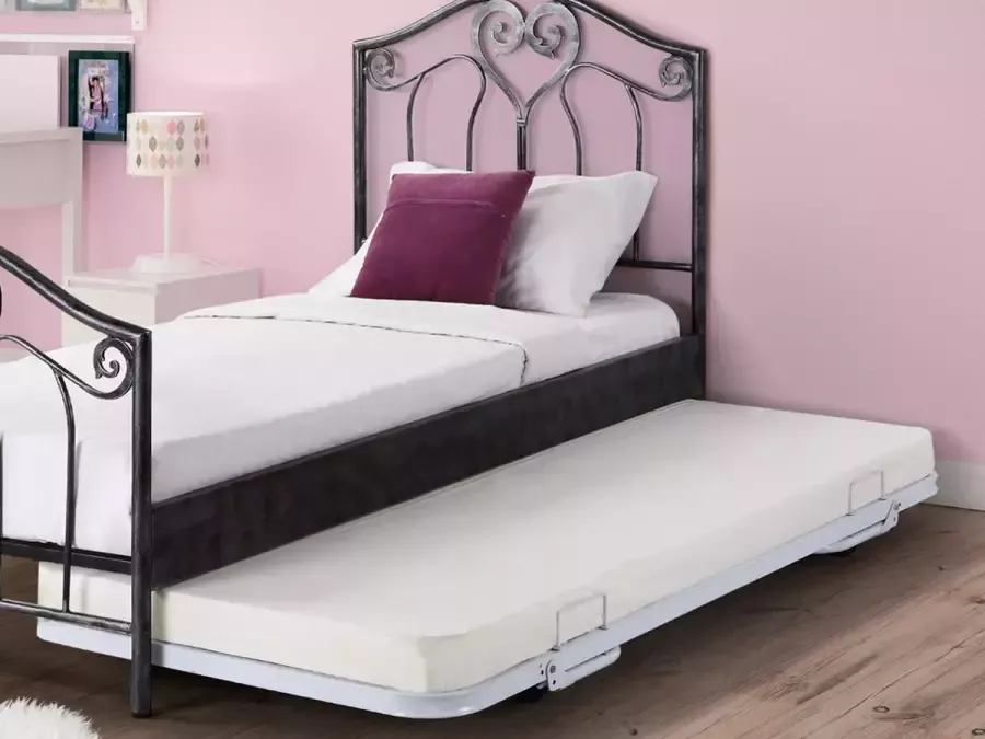 Vente-unique Uitschuifbaar bed ADONIS 90 x 190 cm Metaal Wit L 188 cm x H 30 cm x D 90 cm - Foto 3
