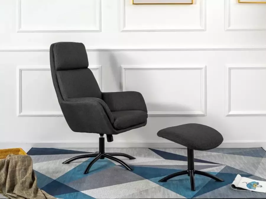 Vente-unique Verstelbare fauteuil van linnen met voetensteun ARBORI Donkergrijs L 70 cm x H 110 cm x D 78 cm - Foto 2