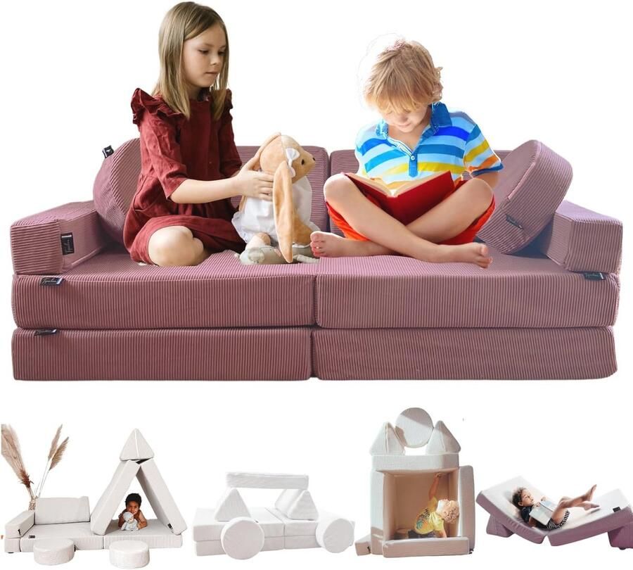 Veranderbare Slaapbank voor Kinderen 2-zits Speelplaats Stoel en Logeerbed in Één Perfect Cadeau