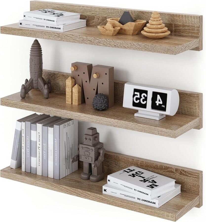 Verbeterde titel: Zwevende Wandplank Set van 3 Planken voor Slaapkamer Badkamer Woonkamer Keuken Thuiskantoor