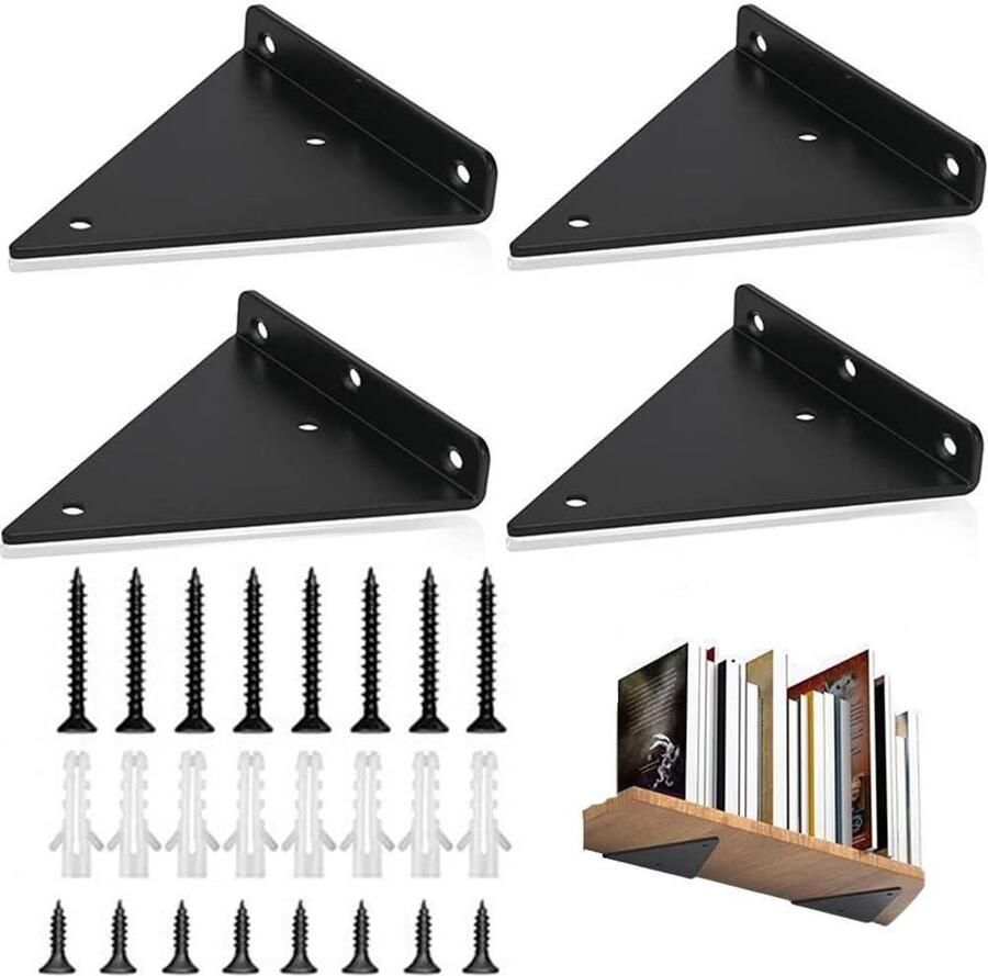 VD WEIDE ENTERPRISE Verbogen wandplank beugels in driehoekige vorm set van 4 industriële wandhouder voor metalen planken 80 x 100 mm accessoires voor meubels en kasten