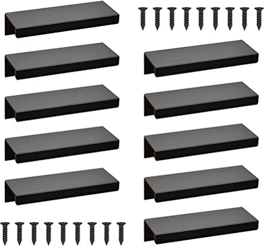 Verborgen handgrepen 80 mm voor meubels keukens en deuren 10 stuks aluminium zwart