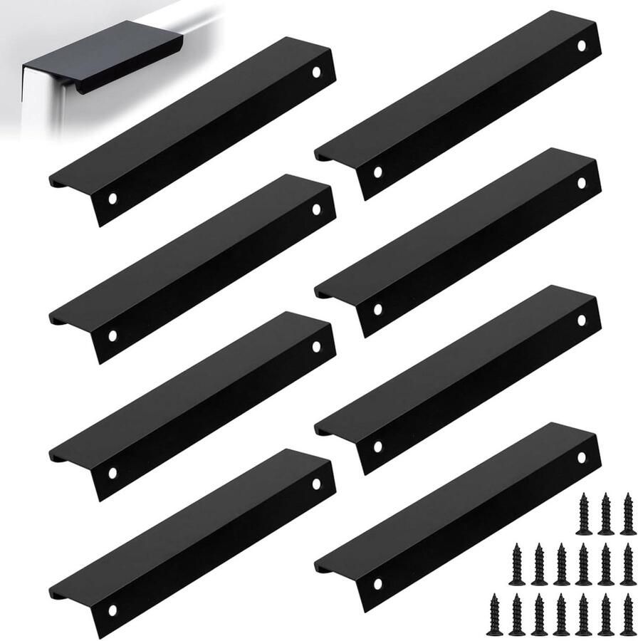 Verborgen kastgrepen 200 mm in zwart aluminium voor lade kast inclusief schroeven. Stijlvolle keukengrepen voor meubels woondecoratie