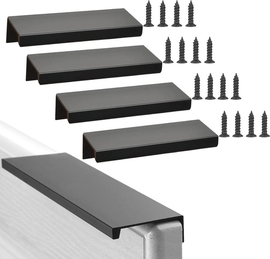 Verborgen Kastgrepen Set van 4 Zwart 200 mm Moderne Meubelgrepen voor Keukens Deuren en Laden