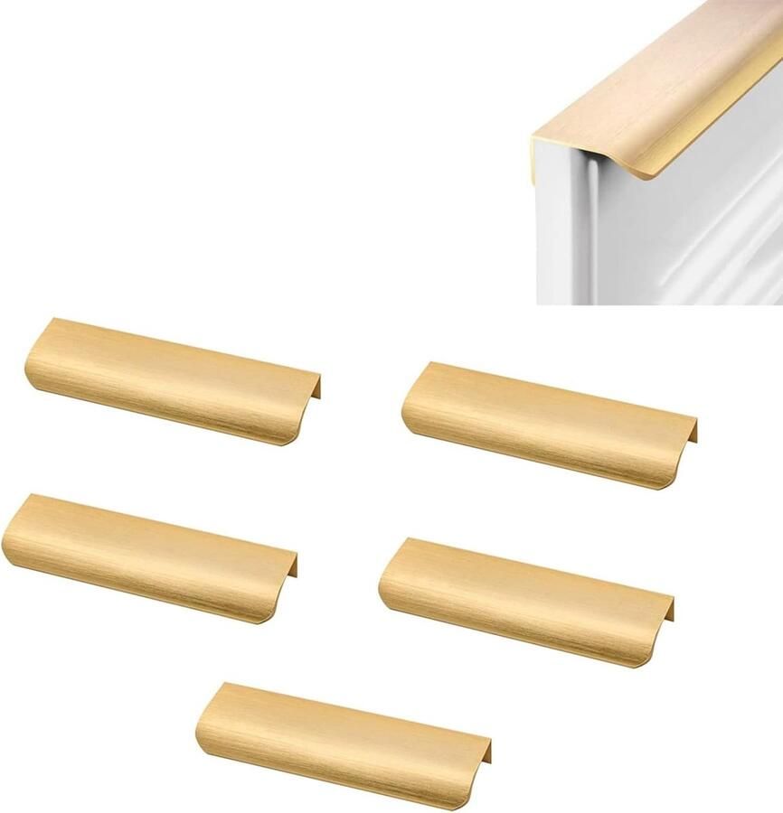Verborgen ladegreep 5 stuks aluminium 150 mm keukengrepen verborgen gebogen deurgreep met 10 schroeven voor laden schoenenkasten kasten nachtkastjes goud