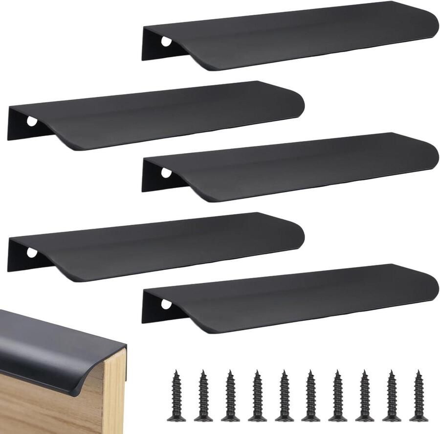 Verborgen meubel handgrepen 150mm zwart met schroeven Set van 5 stuks Aluminiumlegering handgrepen voor keukenkasten & laden Meubel grepen met verborgen ontwerp