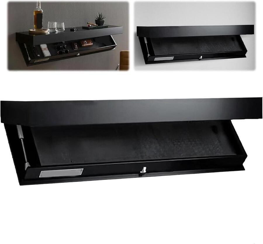 Verborgen opbergplank 40 x 24 x 7 2 cm Meubel met verborgen compartimenten Verborgen opbergplank Plank met geheime compartimenten Verborgen zwevende plank veilig zwart