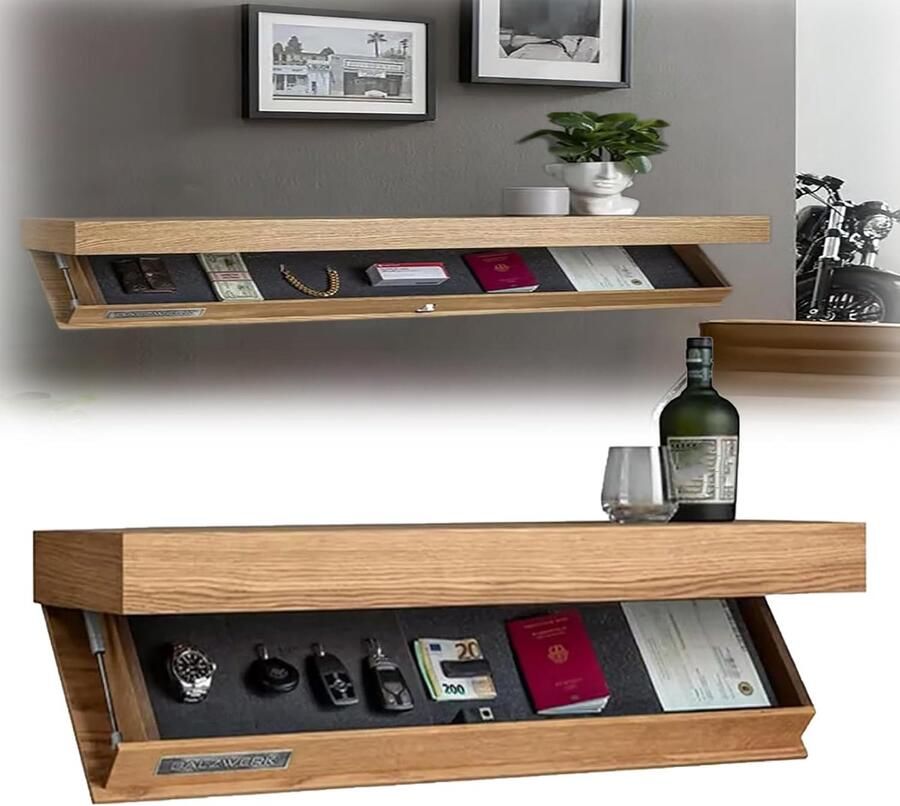 Verborgen opbergplank 40 x 24 x 7 2 cm Verborgen opbergplank Meubel met verborgen compartimenten Wandplank Plank met geheime compartimenten Verborgen zwevende plank veilig modern Houtkleur