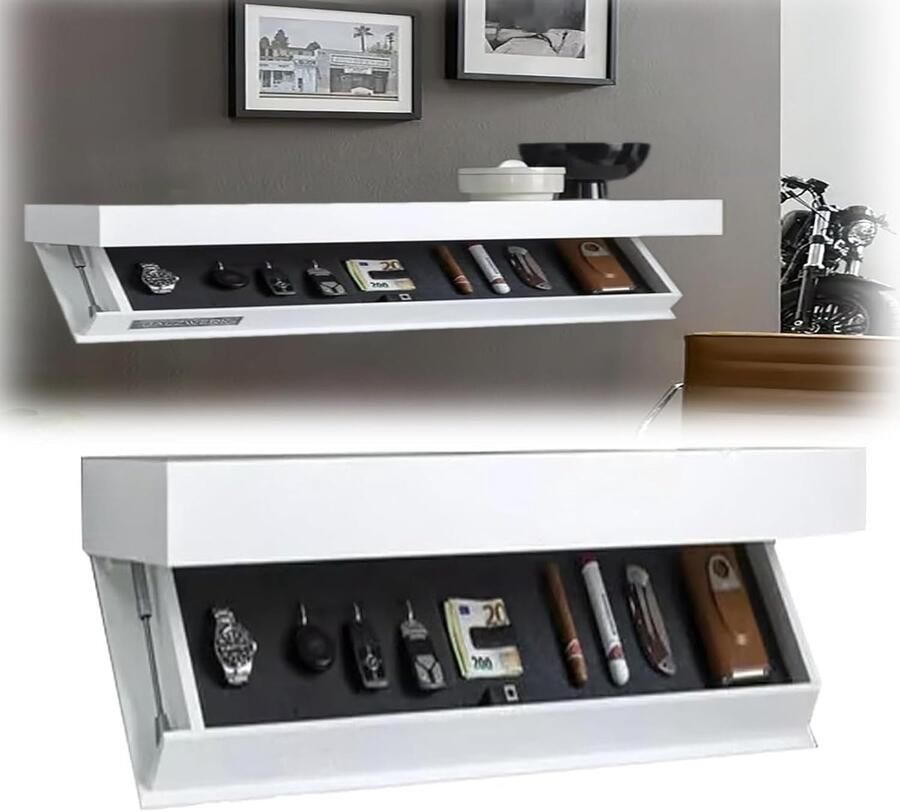Verborgen opbergplank 40 x 24 x 7 2 cm Verborgen opbergplank Meubel met verborgen compartimenten Wandplank Plank met geheime compartimenten Verborgen zwevende plank veilig modern Wit