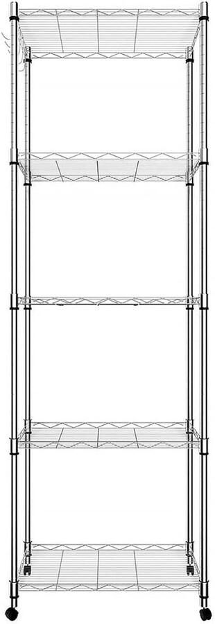 Verchroomde Staande Keukenplank met 4 Haken & Wielen 59x35x183cm Zilver
