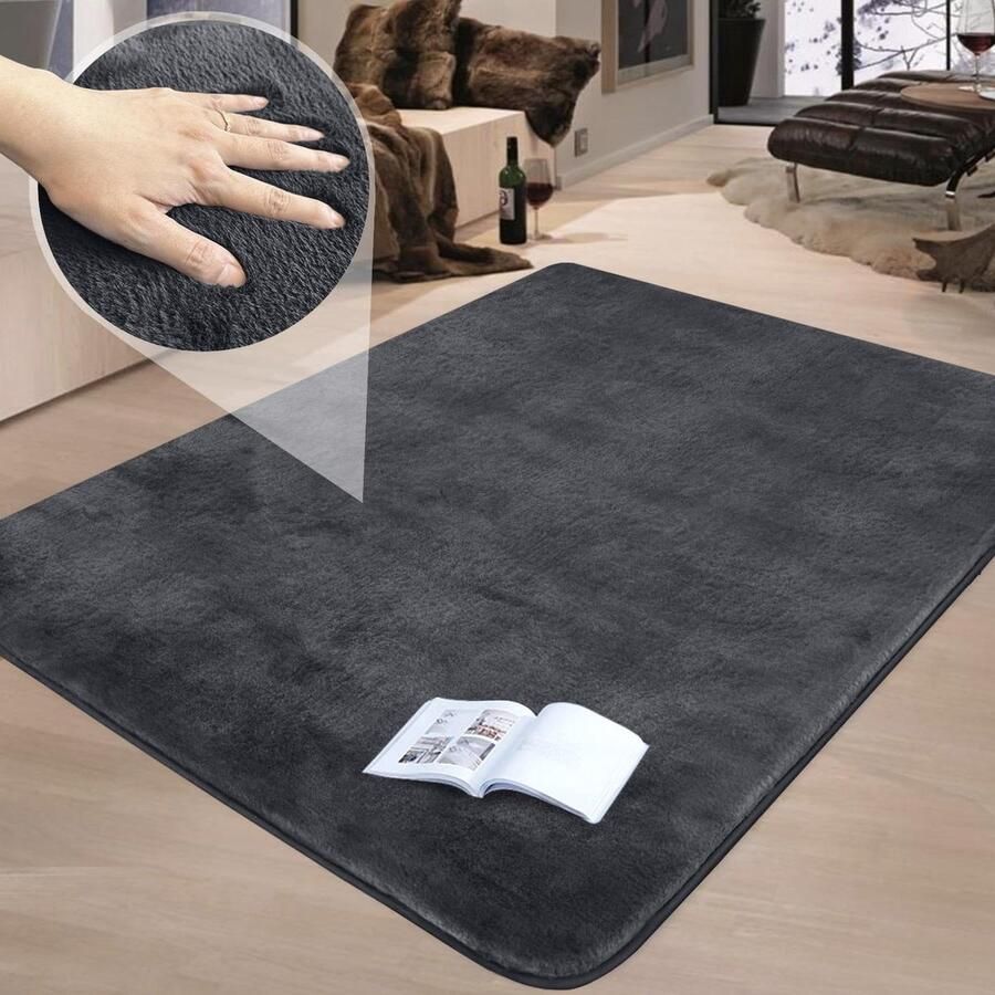 Verdikt tapijt Luxe konijnenbontstijl Pluche 1100 g m² Antislip Voor nachtkastje Woonkamer Keuken Grijs 120 x 160 cm