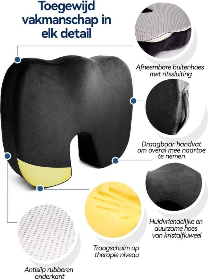 Verdikt Zitkussen Traagschuim Zitkussen voor Grotere Mensen Geschikt voor Bureaustoel Autostoel (Zwart)