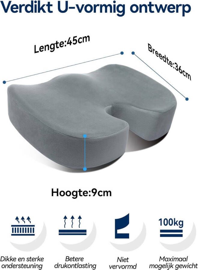 Verdikt Zitkussen Traagschuim Zitkussen voor Grotere Mensen Geschikt voor Bureaustoel Autostoel (Grijs)