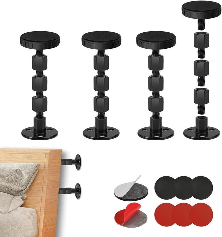 Allecto Plus Verdikte Afstandhouders voor Bedden en Banken Instelbaar en Anti-Shake Voorkom Geluid en Beweging Universeel te Gebruiken 100mm Set van 4