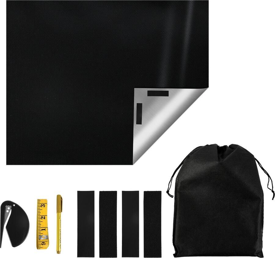 Verduisteringsdoek met klittenband Zwart 145 x 100 cm Verduisterend Zonwerend Verduisteringsgordijn voor ramen Donker maken Tegen zon licht Zonwering UV gordijn Schaduwdoek voor raam Zonnescherm dakraam