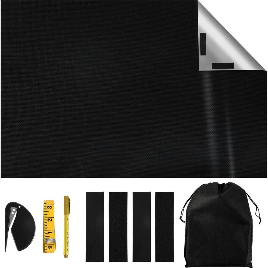 Verduisteringsdoek met klittenband Zwart 145 x 200 cm Verduisterend Zonwerend Verduisteringsgordijn voor ramen Donker maken Tegen zon licht Zonwering UV gordijn Schaduwdoek voor raam Zonnescherm dakraam