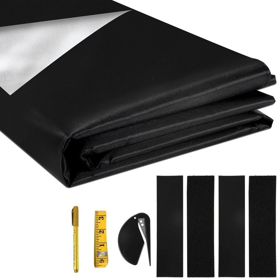 Verduisteringsdoek met klittenband Zwart 145 x 300 cm Verduisterend Zonwerend Verduisteringsgordijn voor ramen Donker maken Tegen zon licht Zonwering UV gordijn Schaduwdoek voor raam Zonnescherm dakraam