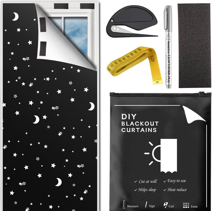 Verduisteringsdoek Verduisteringsgordijn 145*300cm Draagbaar verduisteringsgordijn Schaduwdoek voor raam Zonwering Zwart Kan worden gesneden