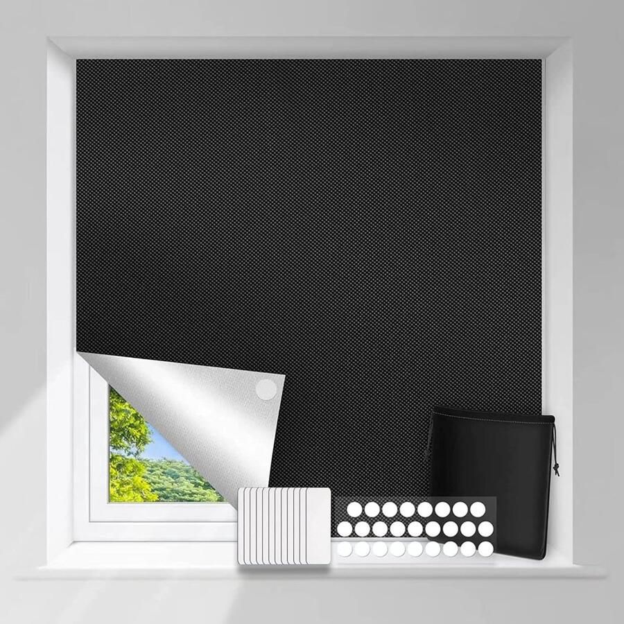 Verduisteringsgordijn 150 x 300 cm Verduisteringsdoek met klittenband Zonder Boren Verduisteringsgordijn voor ramen Verduisterend Zonwerend Donker maken Tegen zon licht Zonwering Schaduwdoek voor raam Zwart