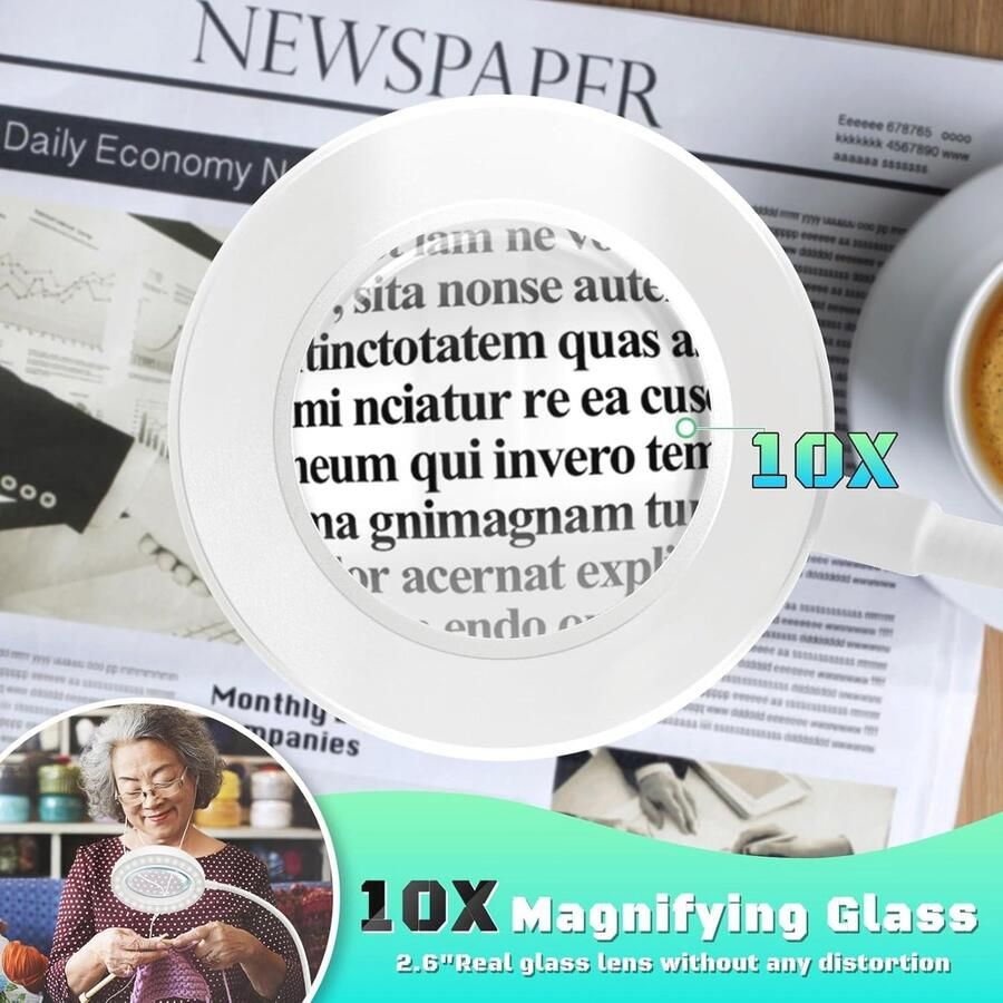 Vergrootglas lamp met 3 lichtmodi en 10x vergroting voor knutselen lezen en reparaties