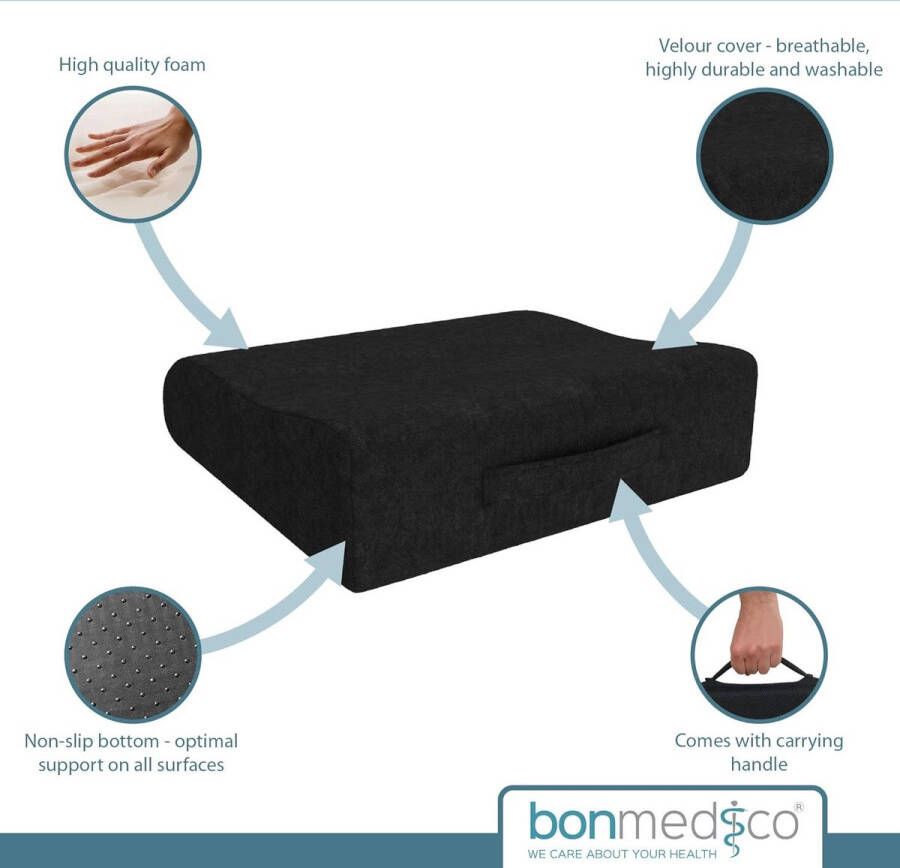 Bonmedico verhoogkussen innovatief schuim stoel zitkussen ergonomisch wigkussen met hoog zitcomfort zitverhogingskussen om het opstaan vanuit de fauteuil te ondersteunen