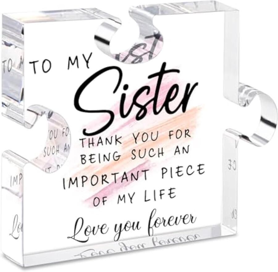 Verjaardagscadeaus voor Zus Cadeaus voor Kleine of Grote Zus van Zus Cadeau voor Zus Kerst Dankdag Roze Acryl Puzzel Vorm Plaquette Bureau Decoratie
