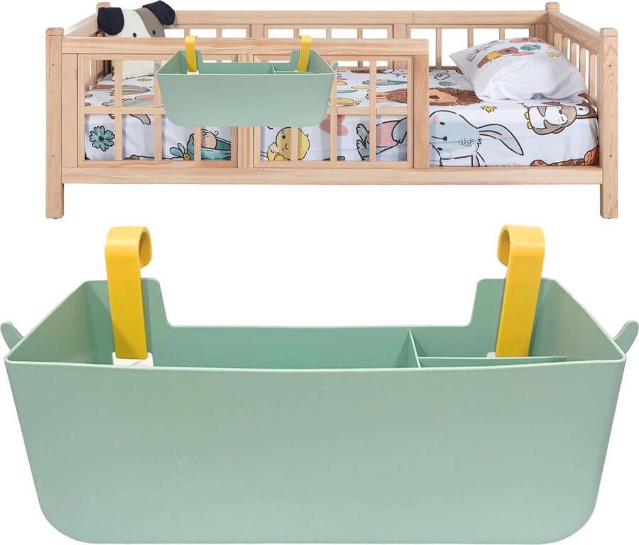 Verkleedtafel-organizer luierorganizer hangende opbergruimte aan bed met 4 haken voor kinderbed boekenkast slaapzaal (groen)