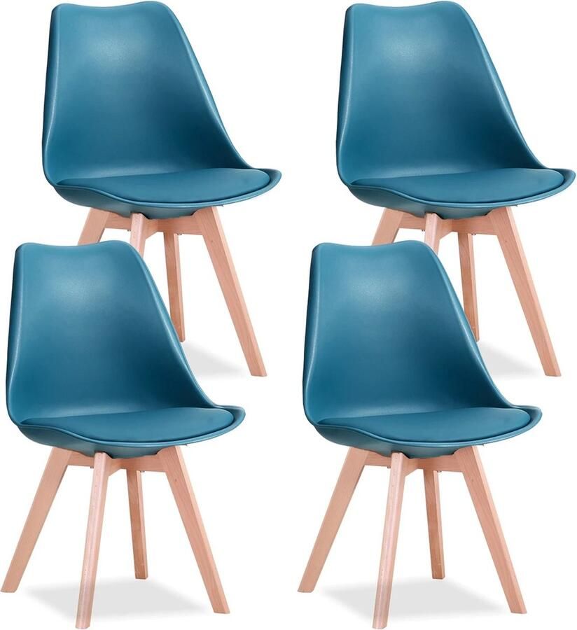 Verkoop Nederland Een Set Van 4 Nordic Middeleeuwse Eetkamerstoelen Pu Gewatteerde Stoel Beukenhouten Poten Bureaustoelen Slaapkamer Balkon Restaurant Groen 120Kg max 82x47 cm