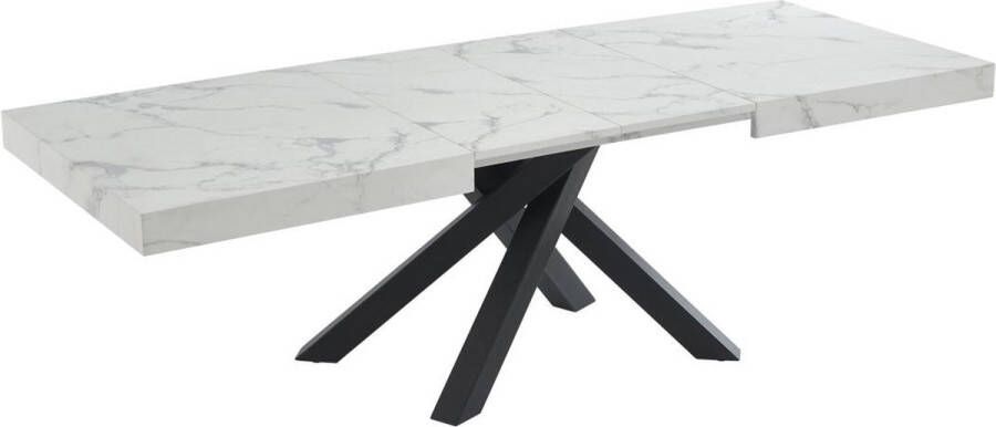 Vente-unique Verlengbare eettafel 6 tot 10 plaatsen van mdf en metaal Wit en zwart marmereffect CATONAV L 240 cm x H 75 cm x D 90 cm - Foto 3