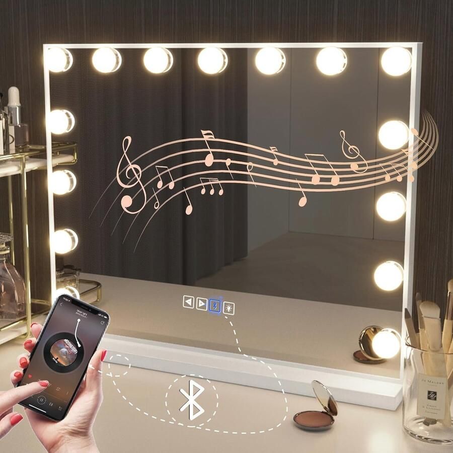 Verlichte Bluetooth Make-up Spiegel met LED Lampen en USB Oplaadpoort Grote Hollywood Dresse Spiegel met 3 Kleurtemperaturen