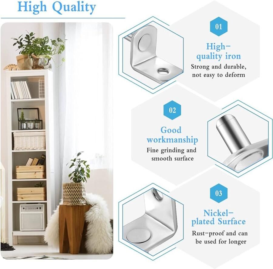 Vernikkelde Plank Beugels Sterk en Duurzaam Set van 30