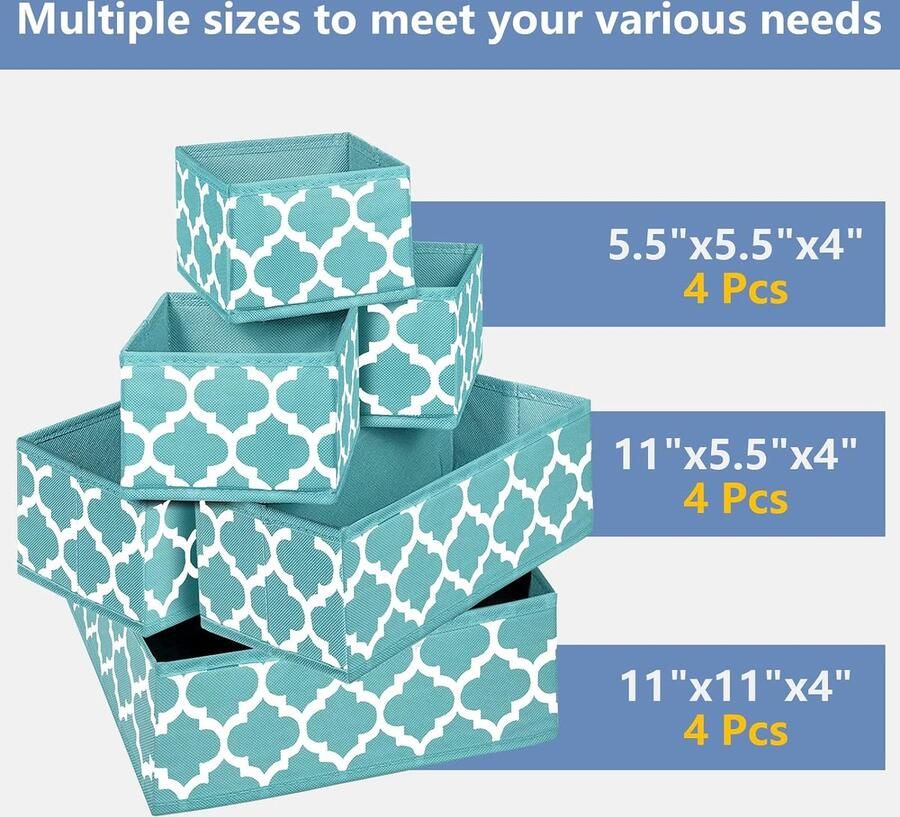 VERONLY Drawer Organiser System Wardrobe Organiser Storage Boxes for Clothes Foldable Storage Box for Socks Underwear Ties Set of 12 (Blue)