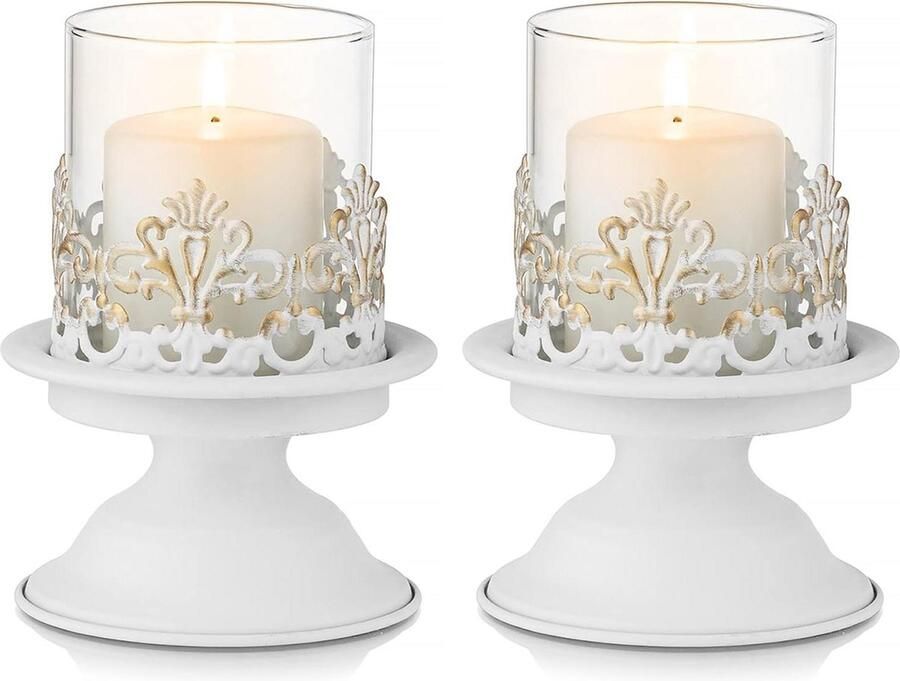 Verontruste Metalen Kaarshouder voor Pijler Kaars Orkaan Kandelaar Houder voor Verjaardag Pasen Witte Kaarshouders voor Bruiloft Betrokkenheid Baby Shower Kerst Tafel Centerpieces Decoratie