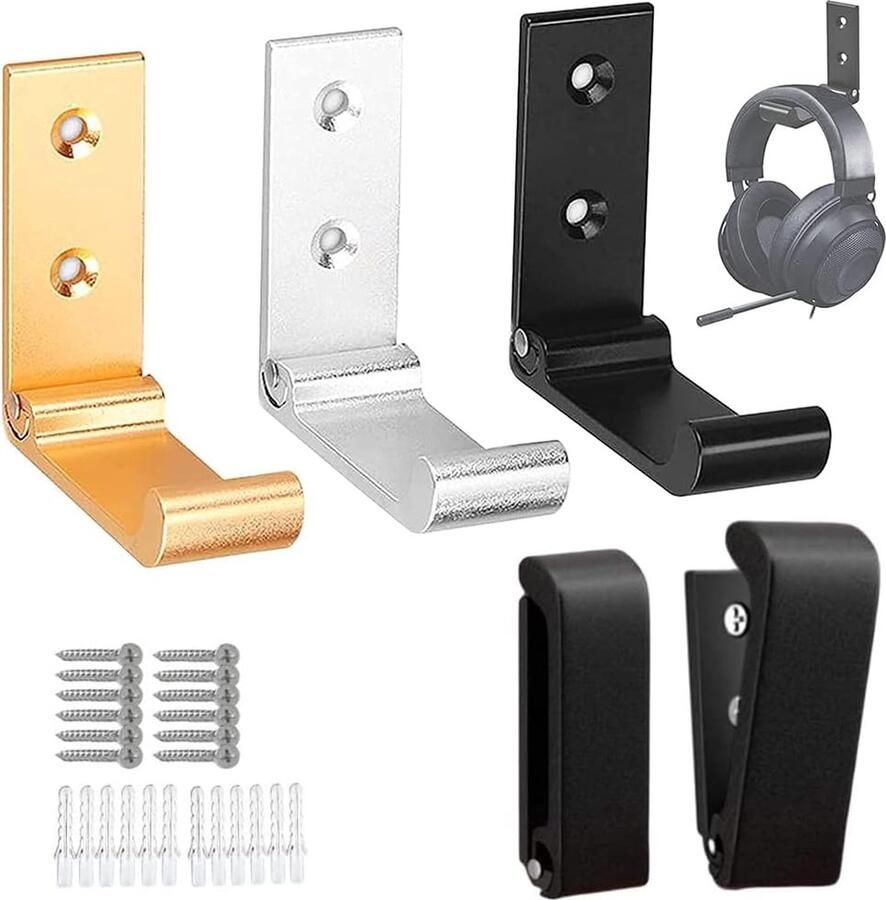 Verpakking van 3 hoofdtelefoonhouders opvouwbare wandhouder wandhaak hoofdtelefoonwandhouder creatieve onzichtbare kapstokhaak van aluminiumlegering met schroeven voor kantoor keuken badkamer (3 kleuren)