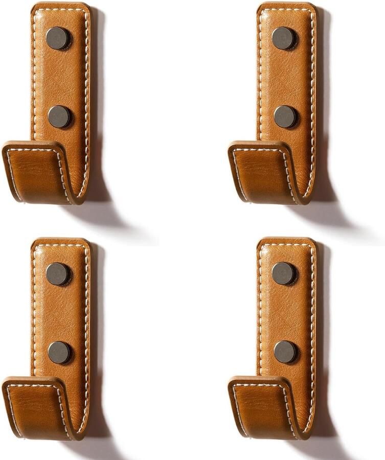 Verpakking van 4 leren wandhaken om op te hangen kapstokhaken voor aan de muur kapstokhaken voor wandmontage kleine haken om handdoeken tassen hoeden sjaals sleutels kleding op te hangen (oranje)
