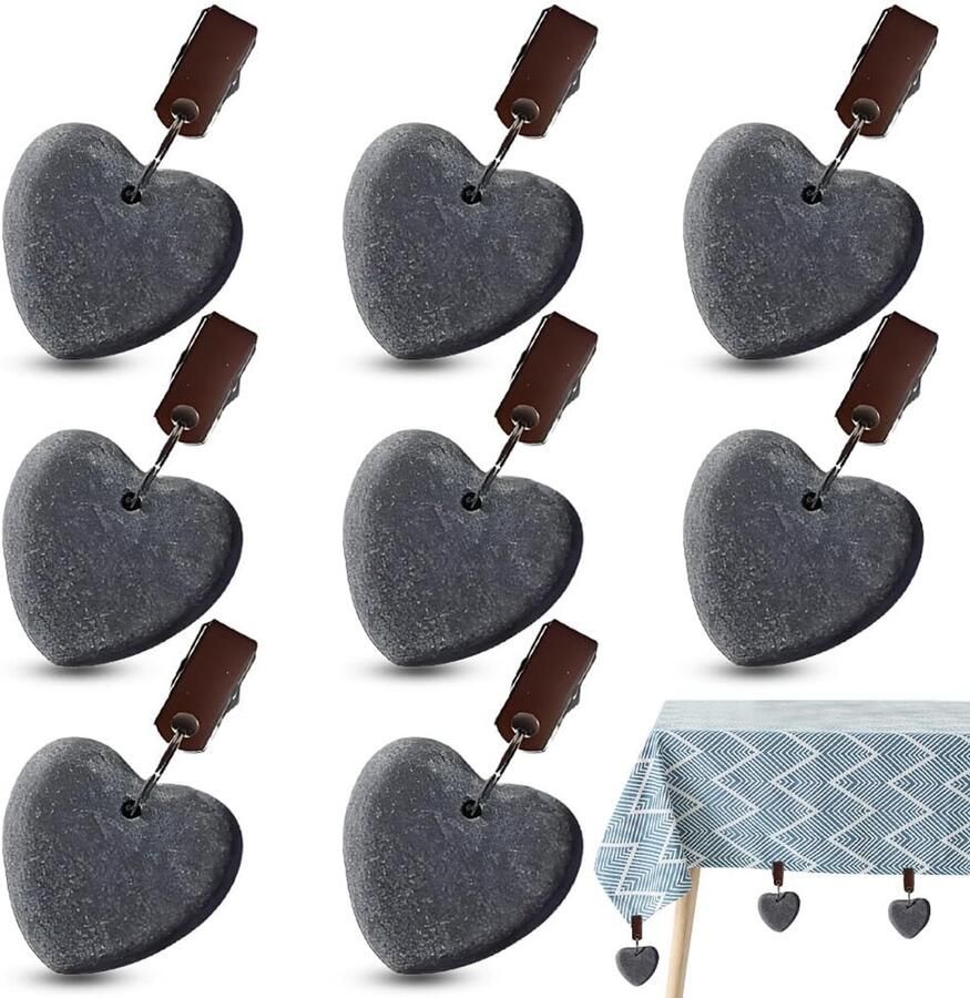 Verpakking van 8 tafelkleedgewichten tafelkleedhouders tafelkleedklemmen voor buiten marmeren hangers in hartvorm – elegante tafelkleedaccessoires voor feesten picknicks bruiloften woonaccessoires en decoratie