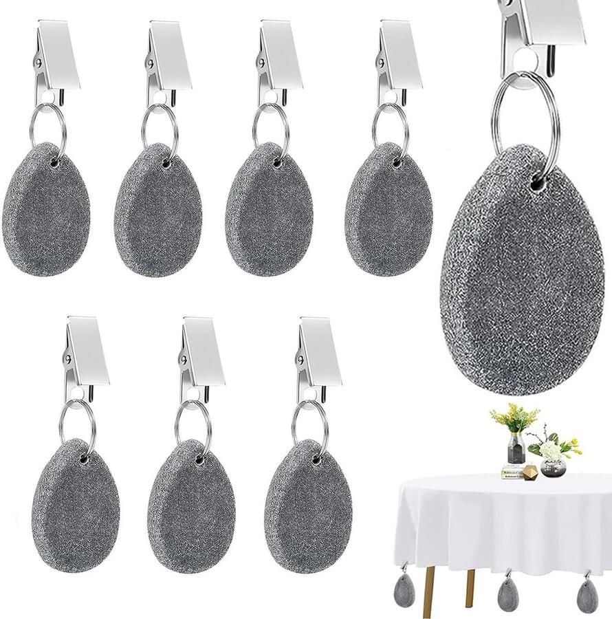 Verpakking van 8 tafelkleedgewichten voor buiten natuursteen met clips natuursteen tafelkleedgewichten voor buiten tafelkleedklemmen voor familie feest camping bruiloft tuin picknick