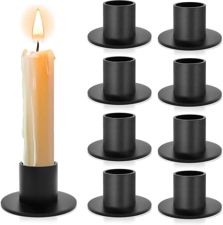 Verpakking van 8 zwarte kandelaars retro kaarslicht dinerkaarsenhouders taps toelopende kaarsenhouders kaarsinzetstukken van metaal kaarsenhouders voor bruiloften Kerstmis feesten eettafels schoorsteenmanteldecoratie