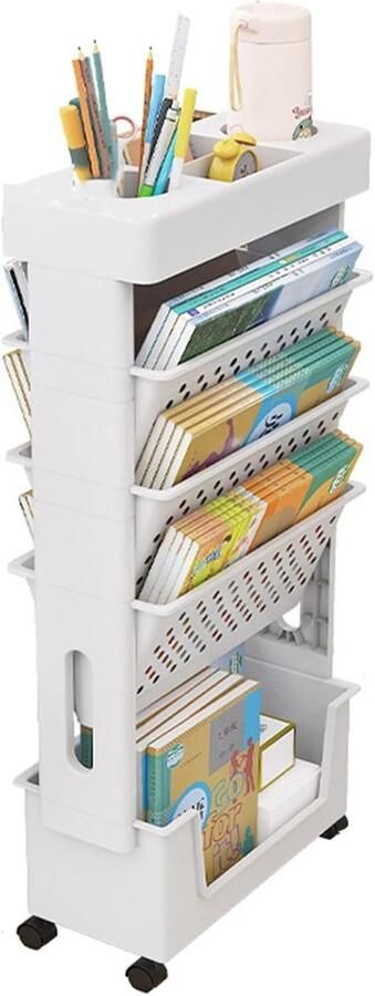 Verplaatsbare Bureau Boekenplank Compacte Opberger met Wielen Multifunctionele Rollende Kar