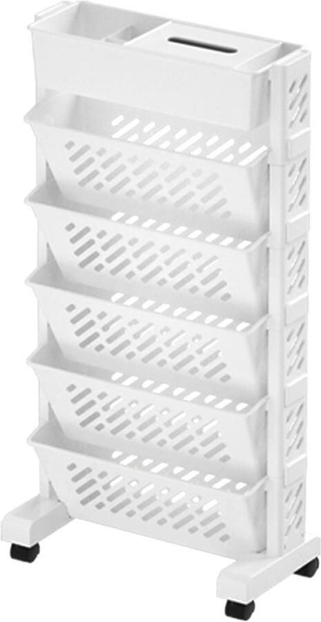 Verplaatsbare Opslag Wagen met Wielen voor Boeken en Tijdschriften 6-Laags Boekenkast voor Thuis Kantoor en Studie