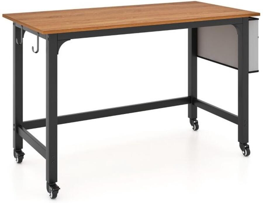 Verrijdbaar Computerbureau 120 cm Mobiel Studiebureau met Metalen Frame in Bruin Natuur Zwart