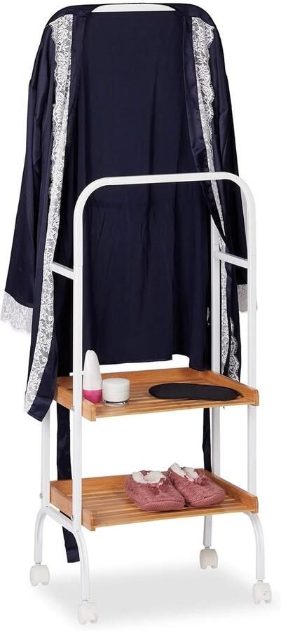 Verrijdbaar Kledingrek Flexibele Bergruimte Wit Bamboe