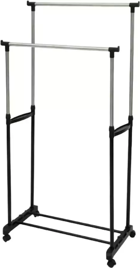 Verrijdbaar kledingrek met 2 stangen en geremde wieltjes makkelijk verplaatsbaar