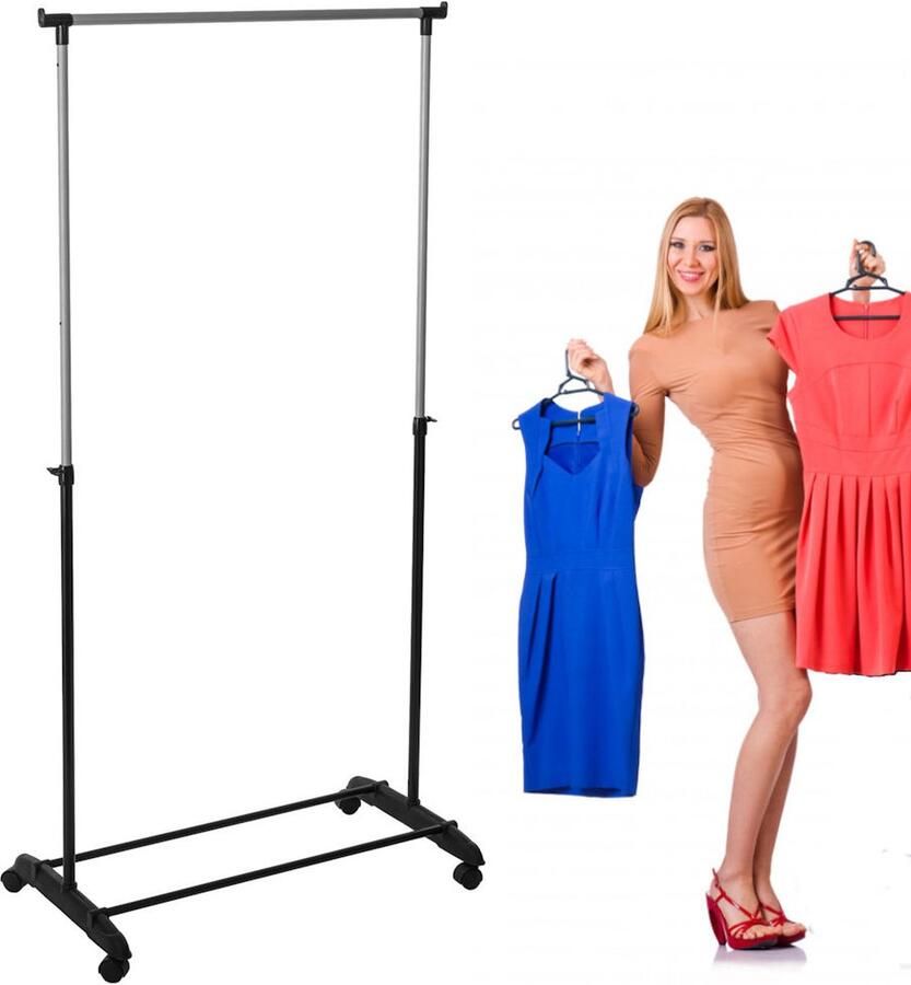 Decopatent Verrijdbaar Kledingrek op wieltjes Hoogte verstelbaar naar 110 135 of 160 Cm Metaal Garderoberek op wielen